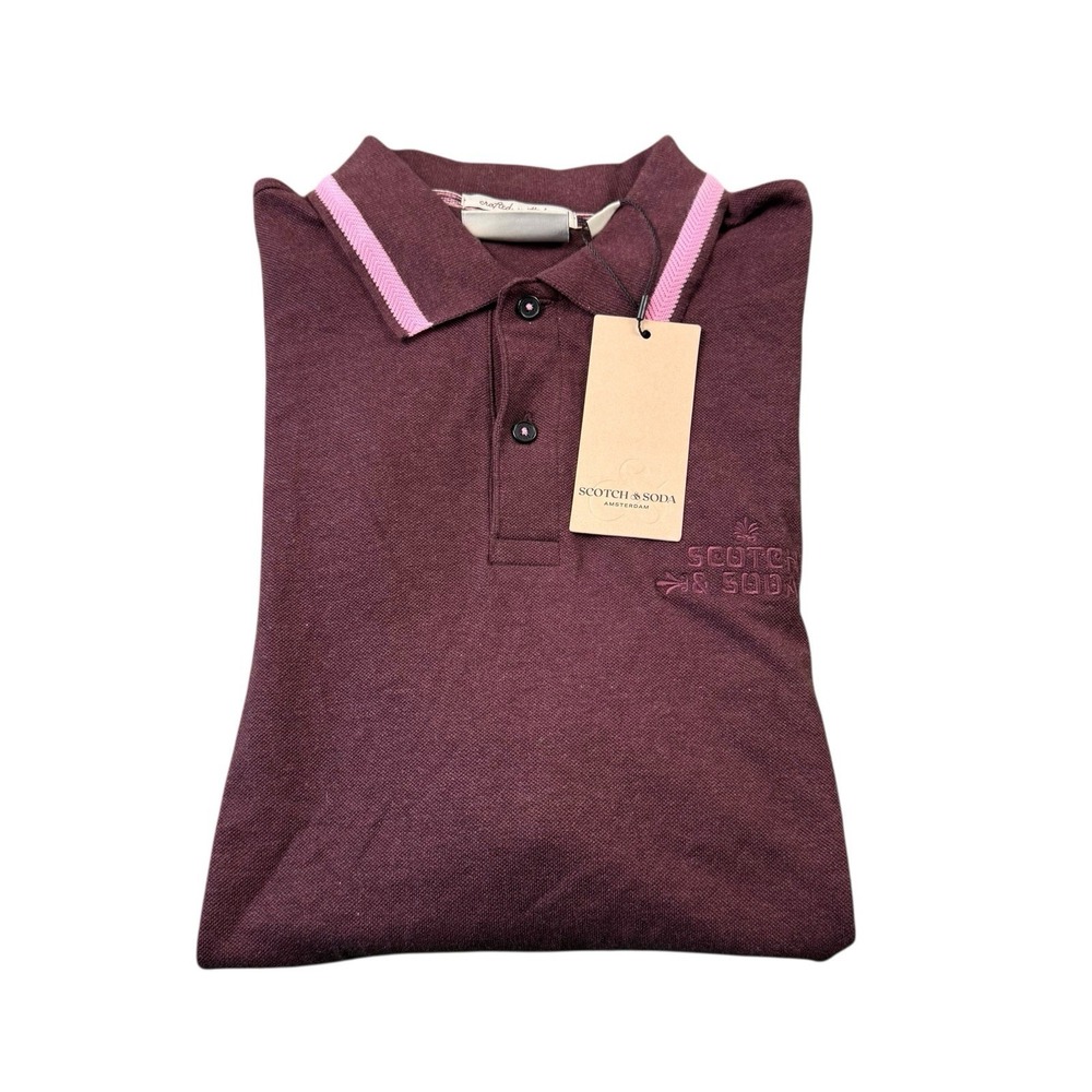 Scotch & Soda Mens Purple Knit Cotton Pique SS Polo Shirt Wine Hthr M SFA24VMT